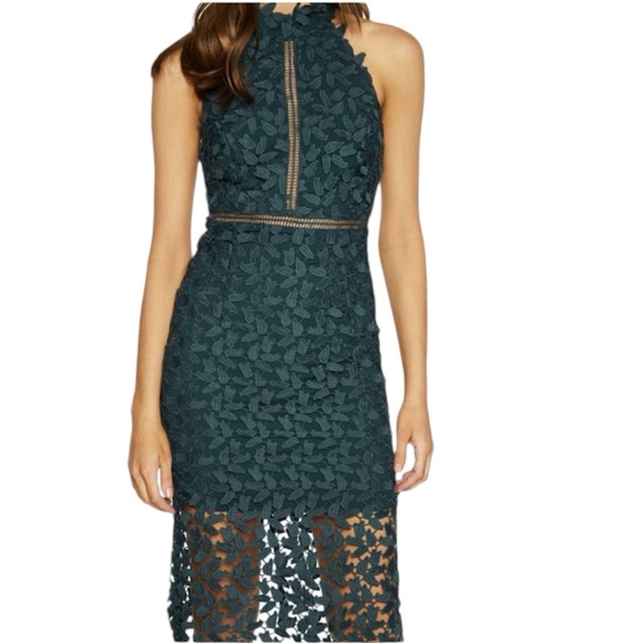 Bardot Gemma Halter Lace Dress. Forest Green. Size 6. - Picture 3 of 12